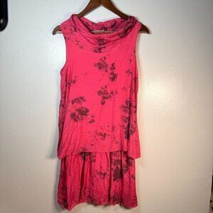 Femme Fatale Designed in Italy Silk Dress Size Medium Pink Black Tie Dye